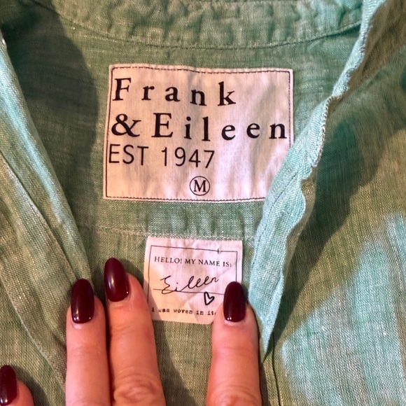 Frank & Eileen green Beachy, coastal Linen Shirt button down shirt. Sz M. - Picture 12 of 17